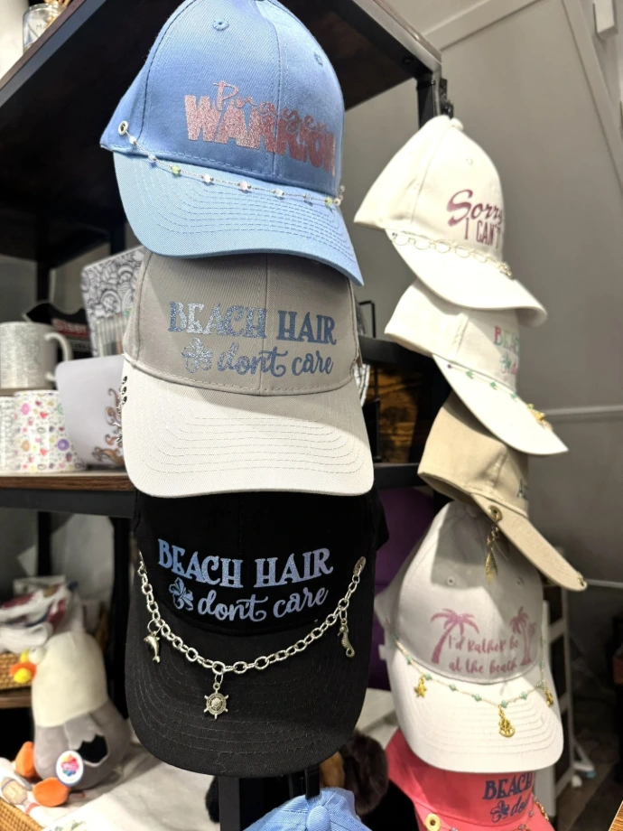 hats made at sun moon studio with siser heat transfer vinyl
